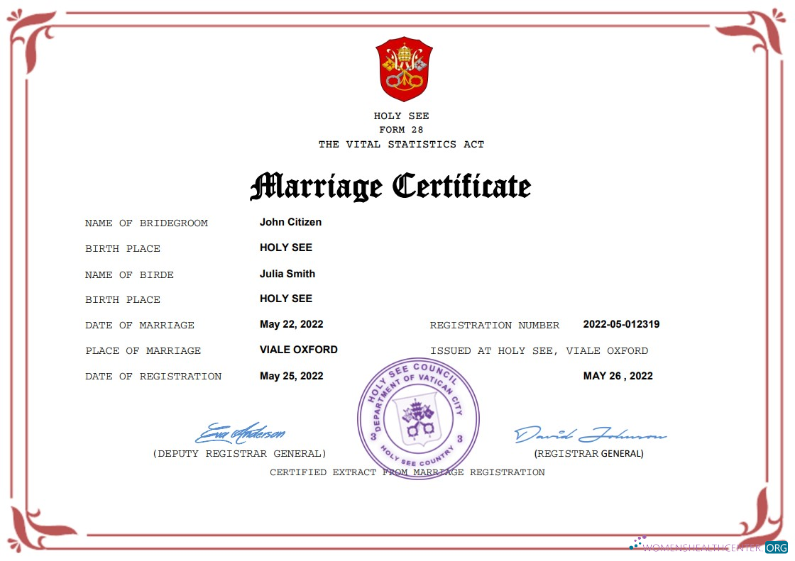 Download Holy See marriage certificate Word and PDF template Photoshop template